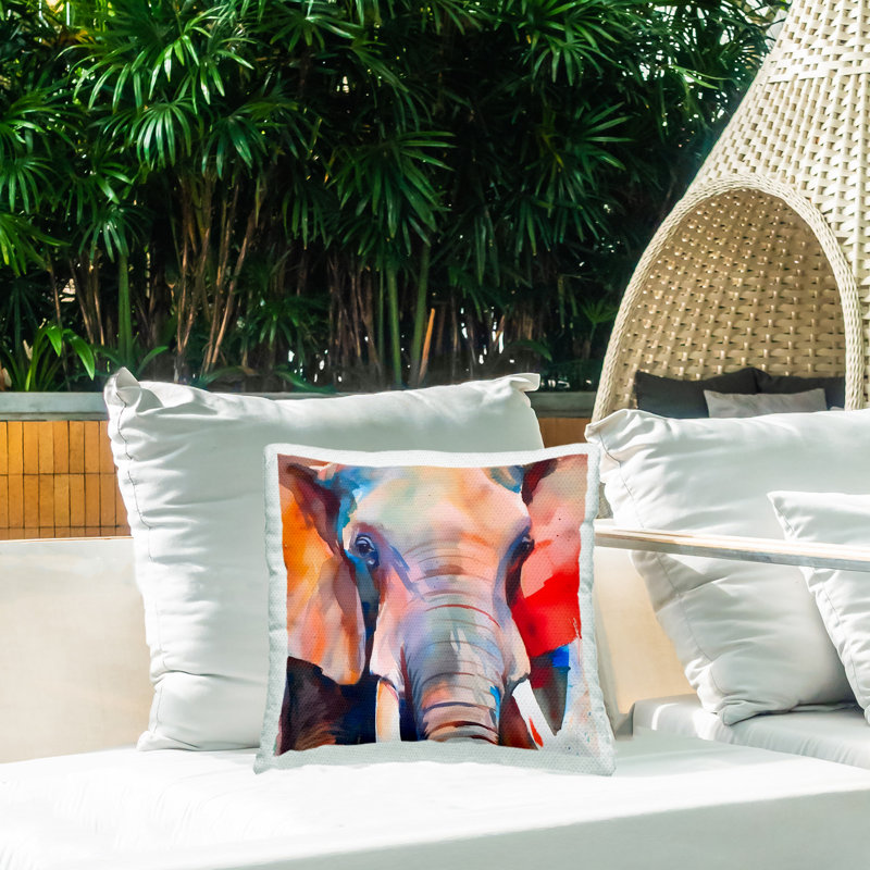 Coussin d'extérieur à imprimé éléphant Modern