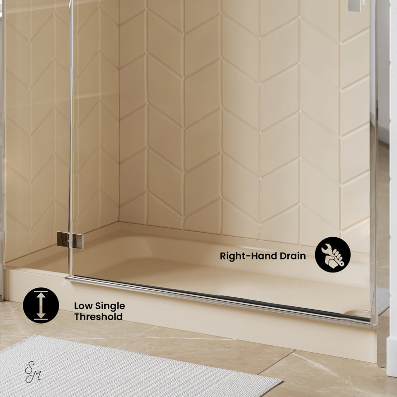 Voltaire 60" x 32" Single-Threshold, Shower Base, Biscuit, Right