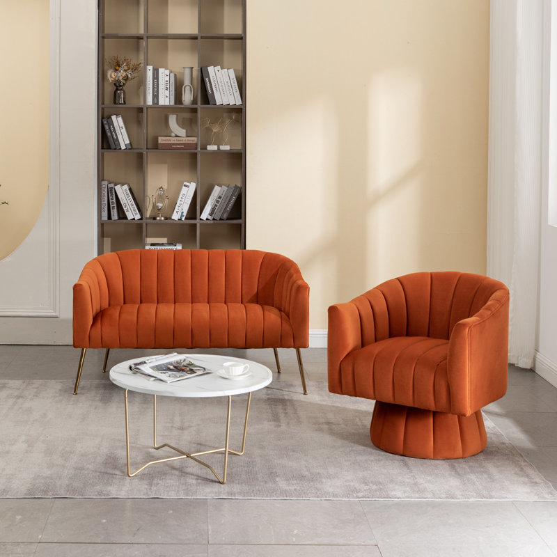 Ensemble de salon 2 pièces Remmie, Velours orange