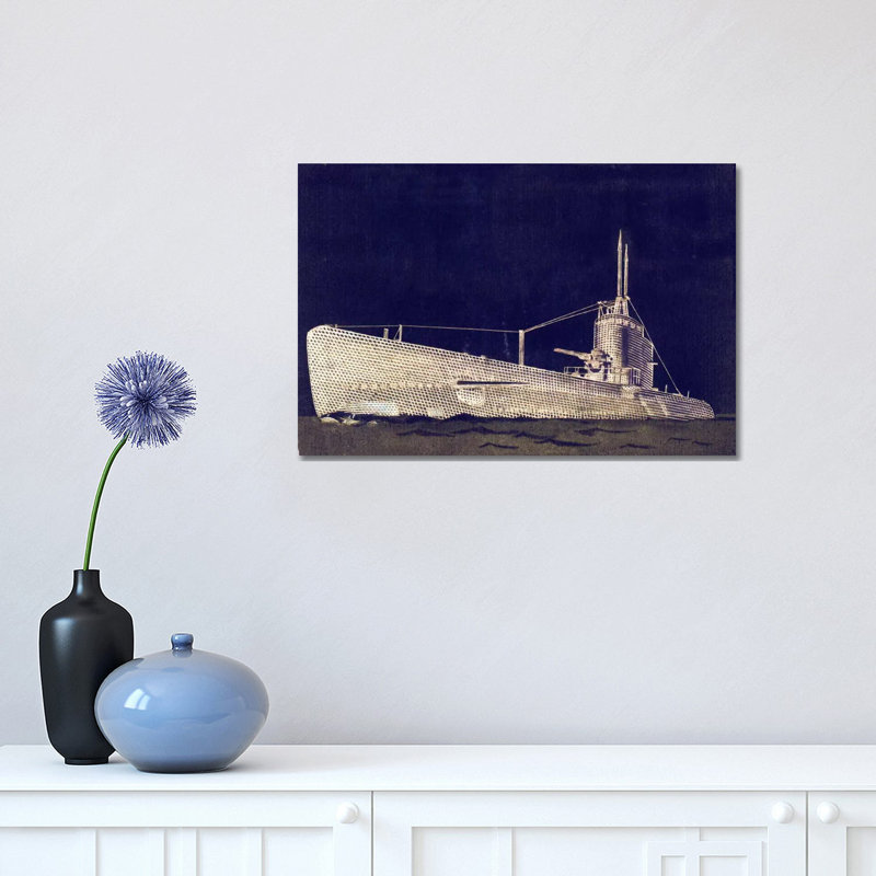 Blueprint Submarine II by PI Studio - Wrapped Canvas Panoramic Print, 30.48 cm H x 45.72 cm W