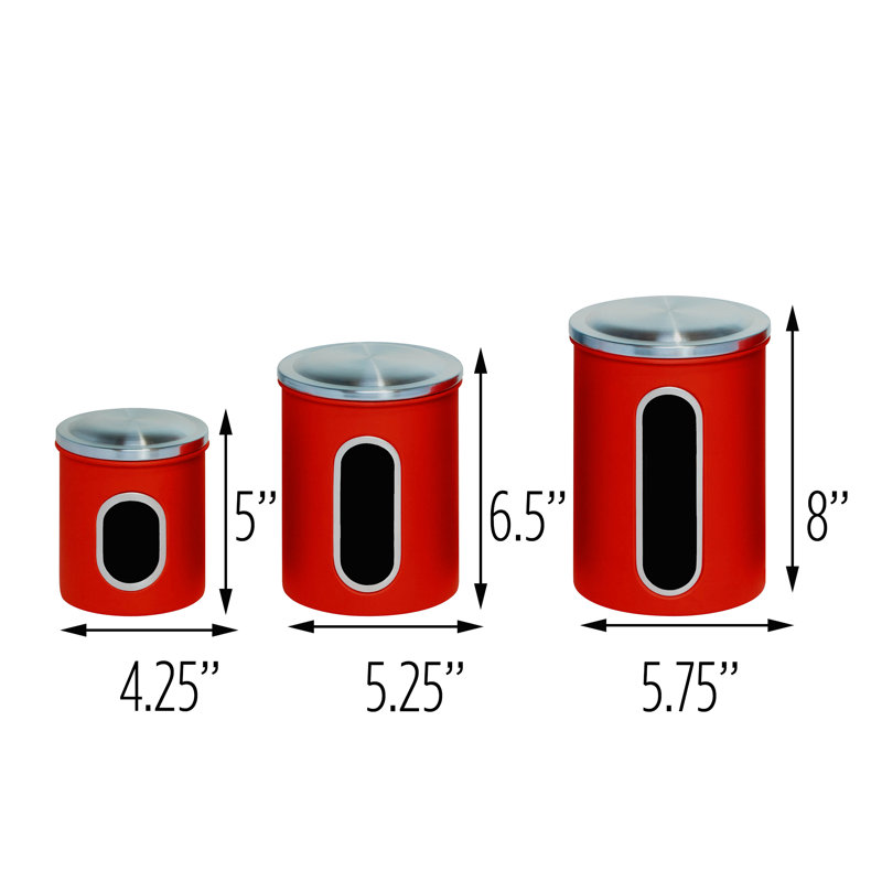 Retro Red Stainless Steel 3-Piece Kitchen Canister Set