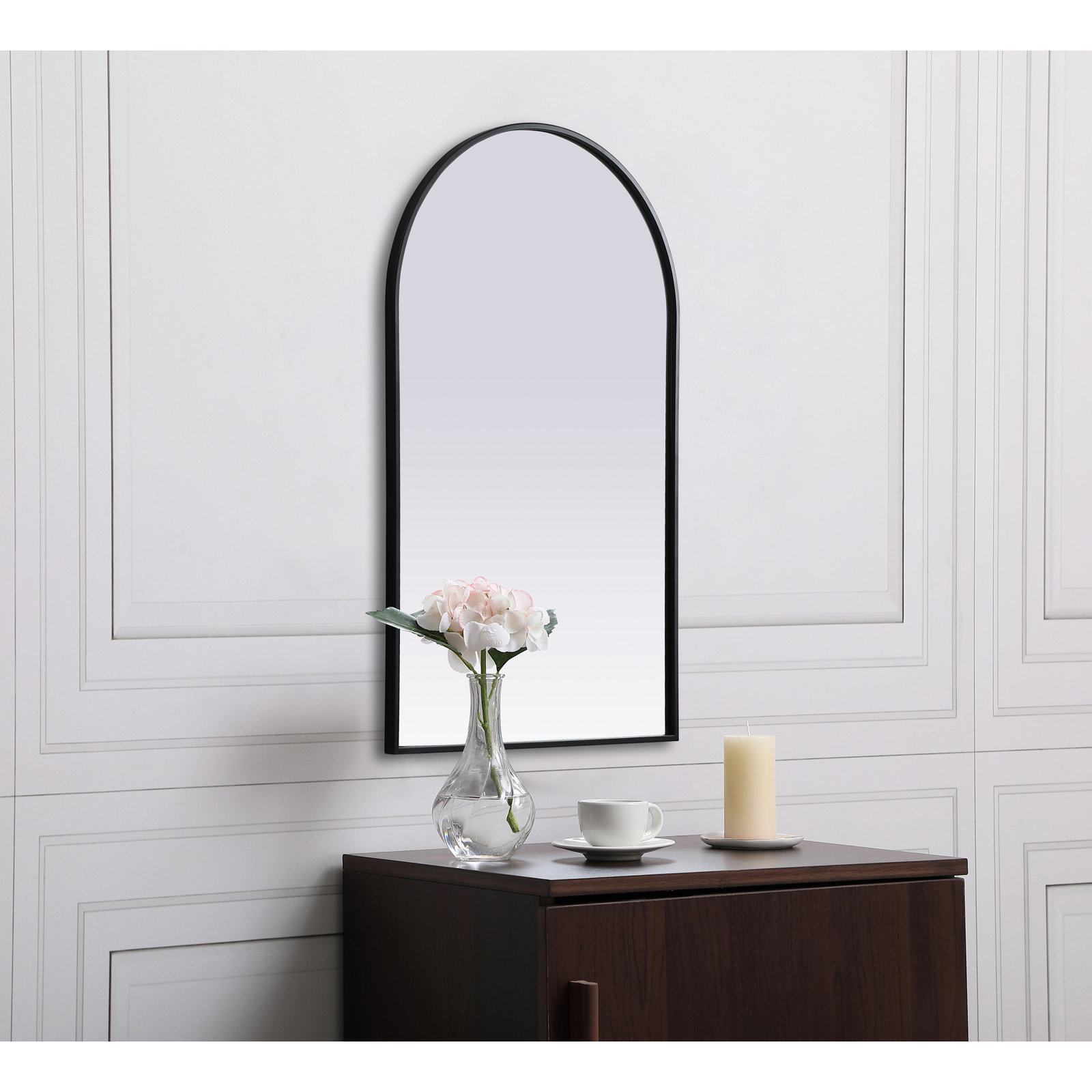 Sabine Metal Arch Wall Mirror, Black, 40" x 24"