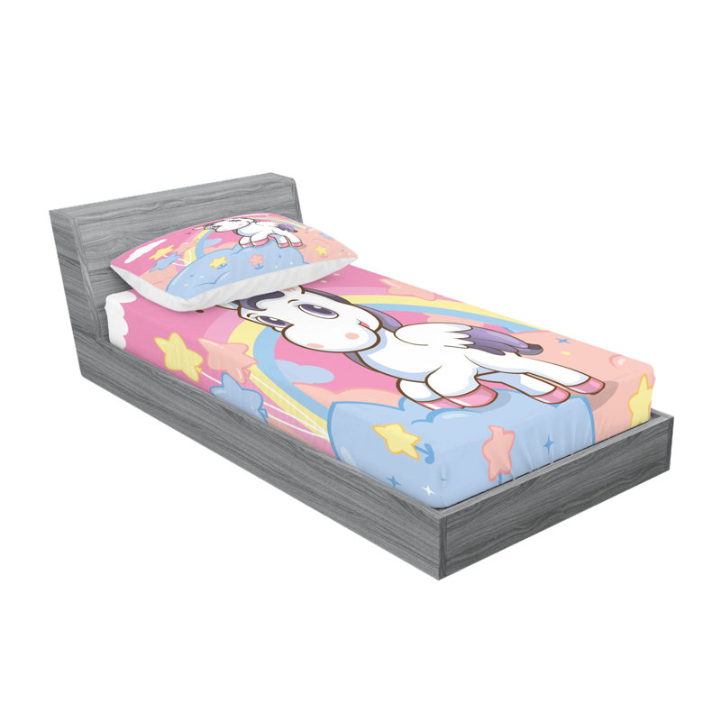 Drap-housse et coussin décoratif féminin Ambesonne - jaune et rose, Ensemble de draps pour lit simple TG + 3 articles 