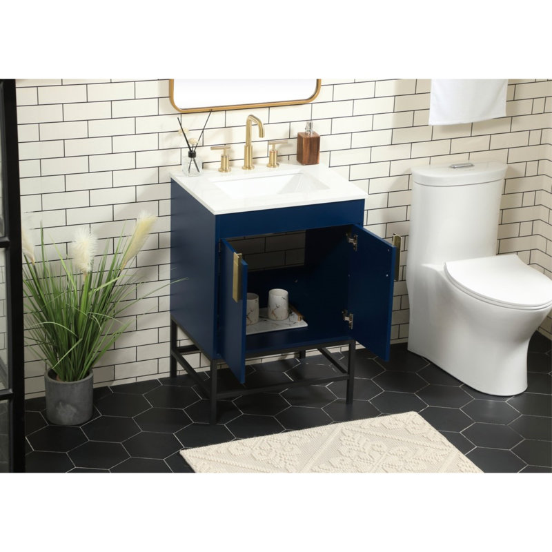 Eugene 24'' Single Bathroom Vanity with Engineered Marble Top, Blue