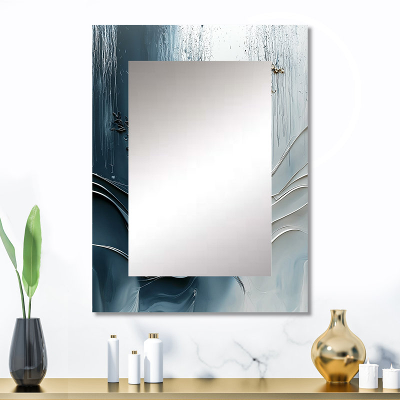 «Blue and White Herbs Spiral Garden I - Herbs», miroir mural décoratif, 32 po x 24 po