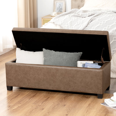 42" Faux Leather Storage Ottoman Bench With Tufted