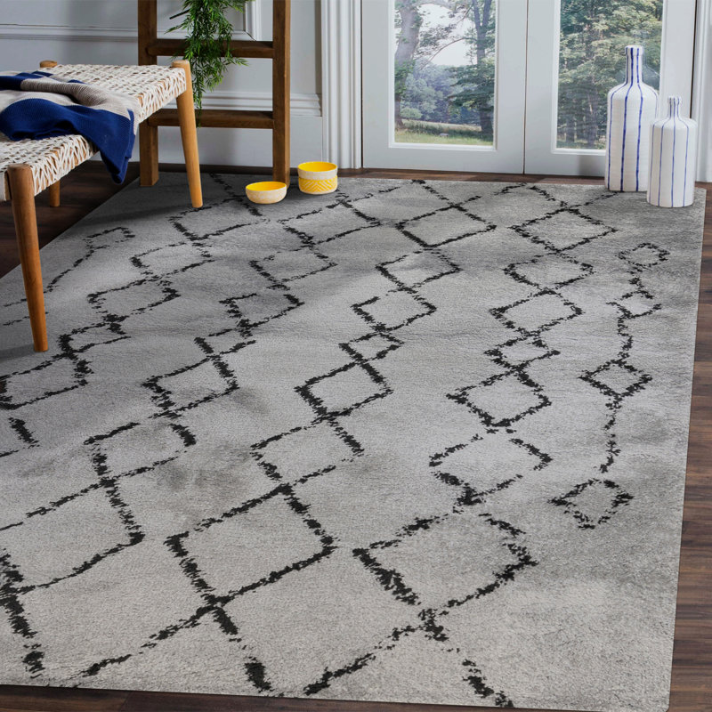 Tapis gris anthracite à poils longs Gabreille, Rectangle 8 pi 3 po x 11 pi 6 po