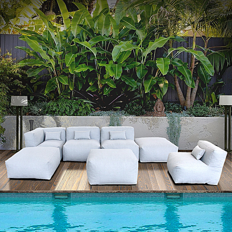 Khallid 4 - Person Modular Patio Conversation Set with Cushions, Light Gray