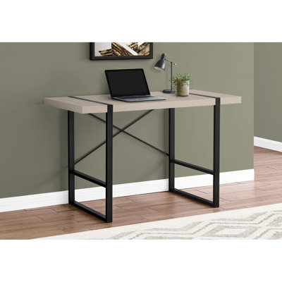 Poste de travail informatique pour bureau à domicile - Table d'écriture contemporaine de 122 cm (48 po) de long, en stratifié blanc et métal.