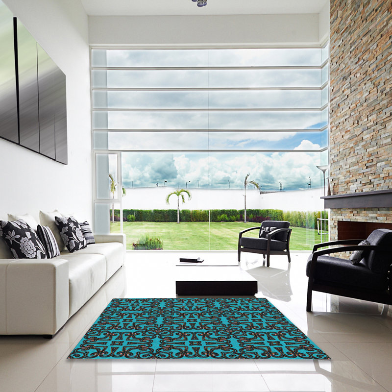 Tapis vert/mauve tissé à la machine, Carré 4 pi