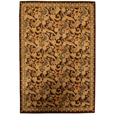 Tapis brun / jaune de haute qualité noué à la main