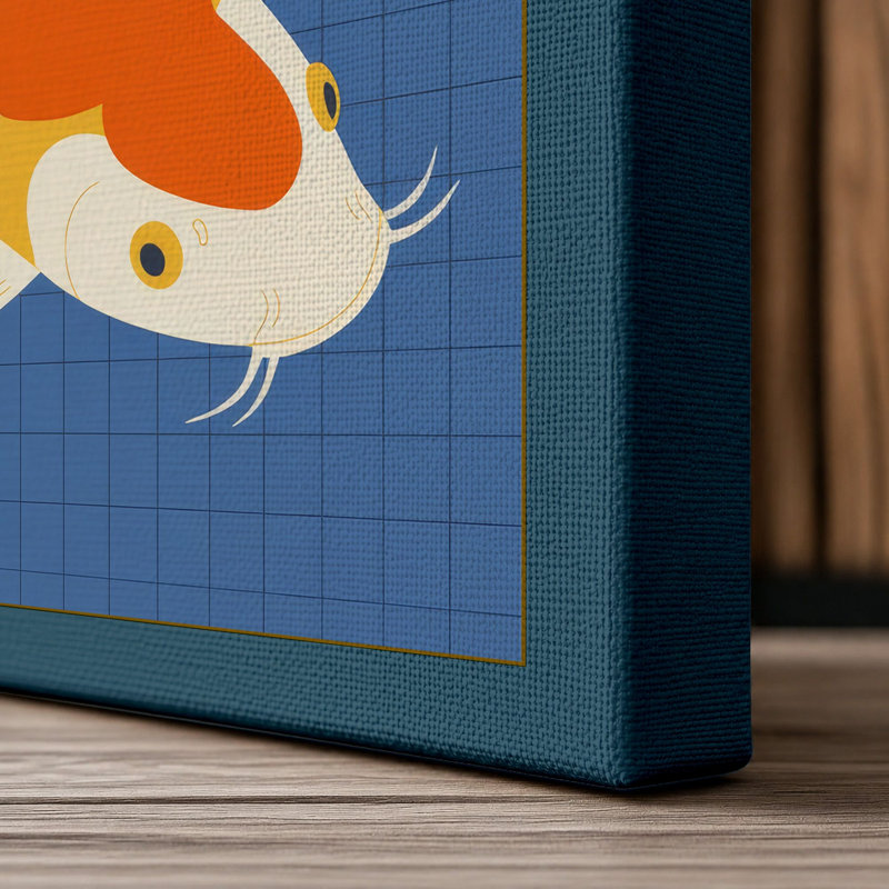 Leaping Koi Geometric - Wrapped Canvas, 36x24 - 91.4 x 61.0 cm, Teal Border