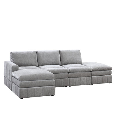 Contemporary 5Pc Modular Sectional With Cushions And Suede Fabric For Living Room Grey Comfortable Space