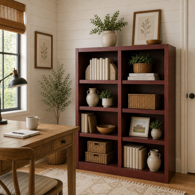 Backacre Double Wide Wood Bookcase,Bookshelf, Tall Storage and Display Bookshelf for Home Office and Living Room