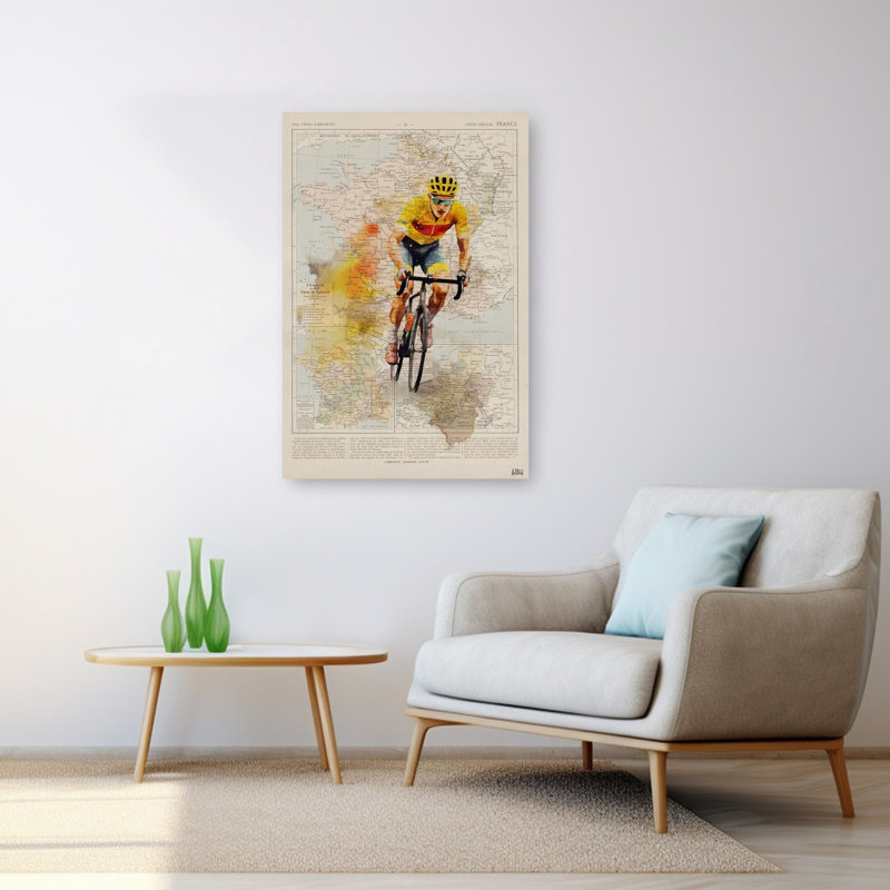 «Dynamic Cycling France Map», reproduction d'art murale rétro classique, 48" H x 32" W