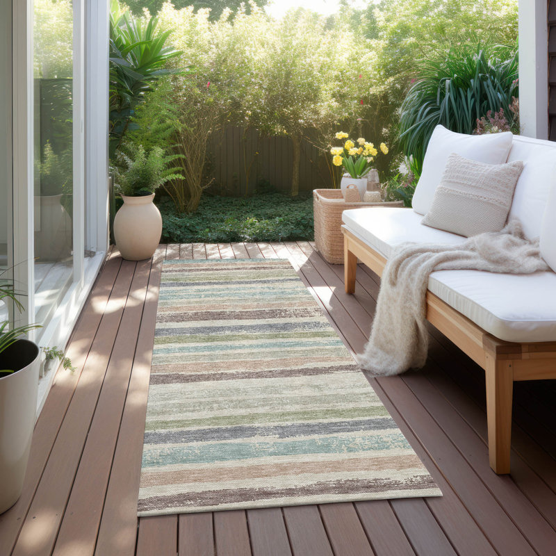 Tapis beige intérieur / extérieur lavable à la machine Chayden ACN1019, Tapis de couloir 2 pi 3 po x 7 pi 6 po