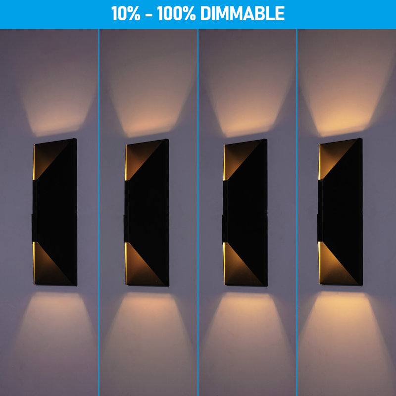 14" LED Flush Mounted Sconce, Integrated Modern LED Up Down Wall Light, 100-277V, Dimmable Indoor/Outdoor Wall Sconces, CRI 90+, 3000K Warm White
