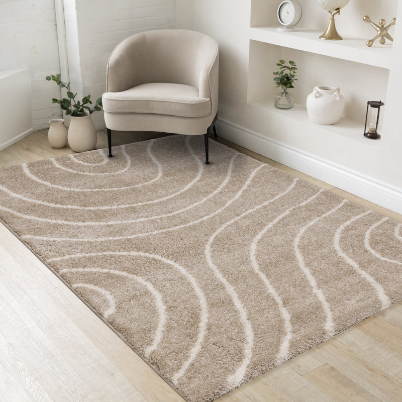 Tapis beige crème Flourish Wavy Lines, Rectangle 6 pi 7 po x 9 pi 10 po