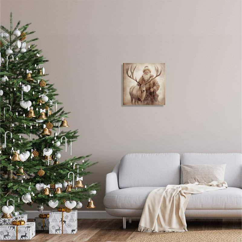«Traditional Traditional Santa and Reindeer on Canvas» par Riley B, reproduction, H 17 po x l 17 po x P 1,5 po