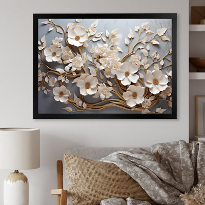 «White Orchid Tree Garden of Branches 7», reproduction d'art sur toile florale abstraite - reproduction d'orchidée sur toile