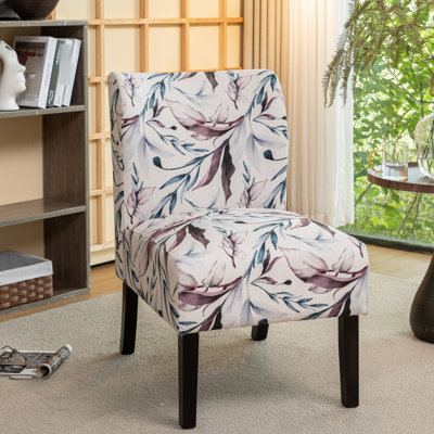 Fauteuil sans accoudoirs en tissu à imprimé floral violet - Un élément essentiel pour un salon moderne et une décoration contemporaine