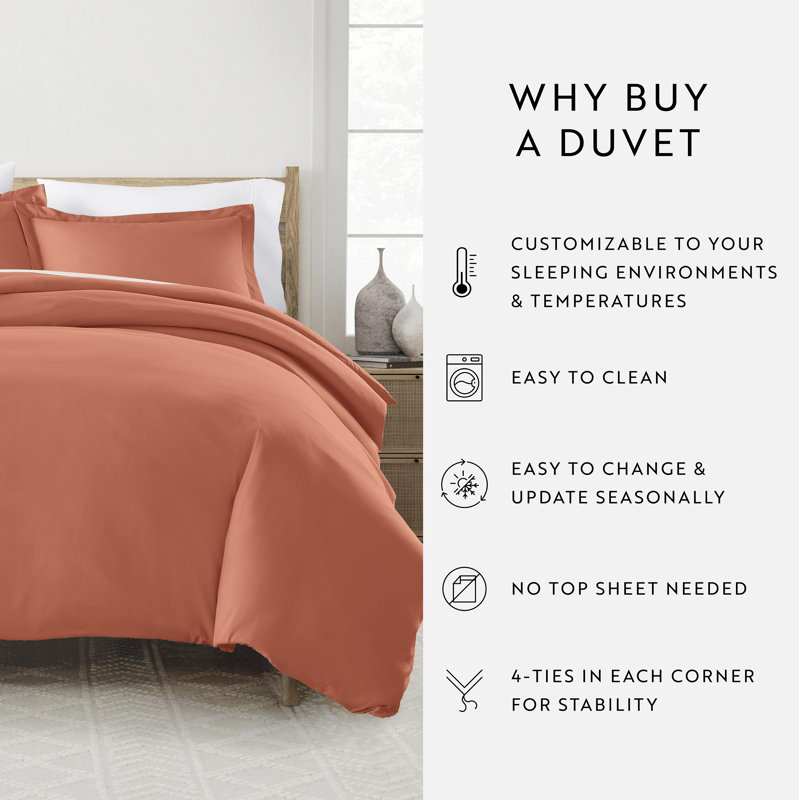 Super Soft Microfiber Duvet Cover Set, King Duvet Cover + 2 Shams, Clay