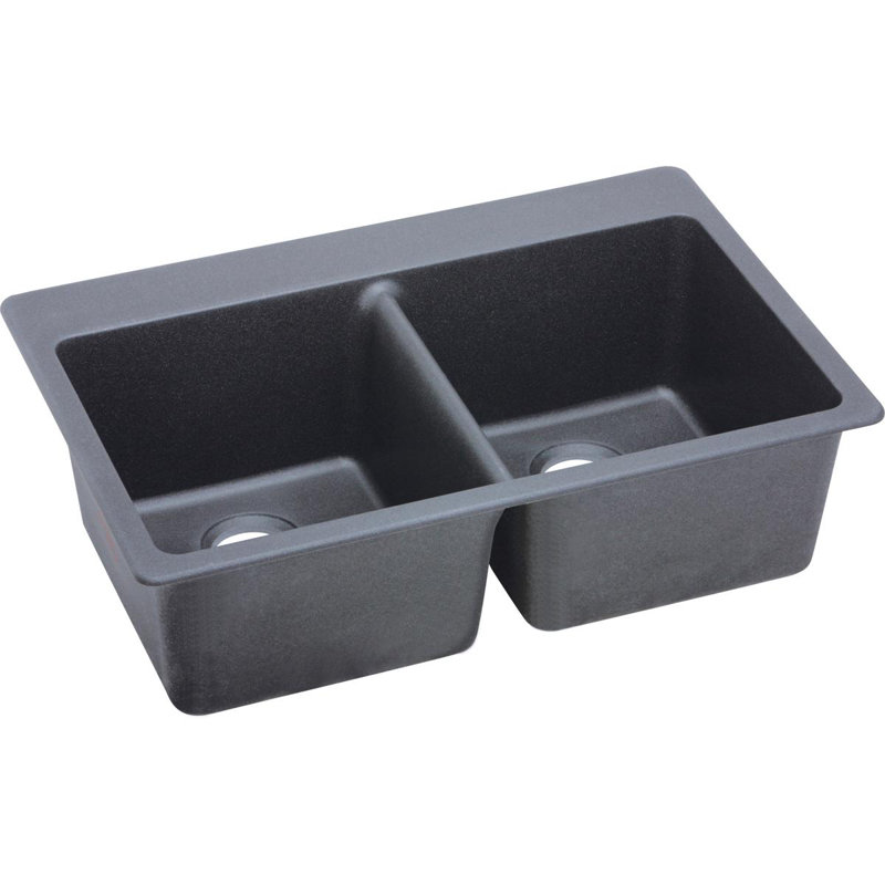 Évier de cuisine à double cuve à montage sur plan 33 po x 22 po x 9 1/2 po Quartz Classic, Gris crépuscule