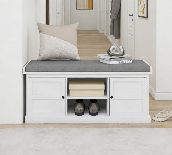 Banc d'entrée, banc de rangement pour chaussures avec siège rembourré