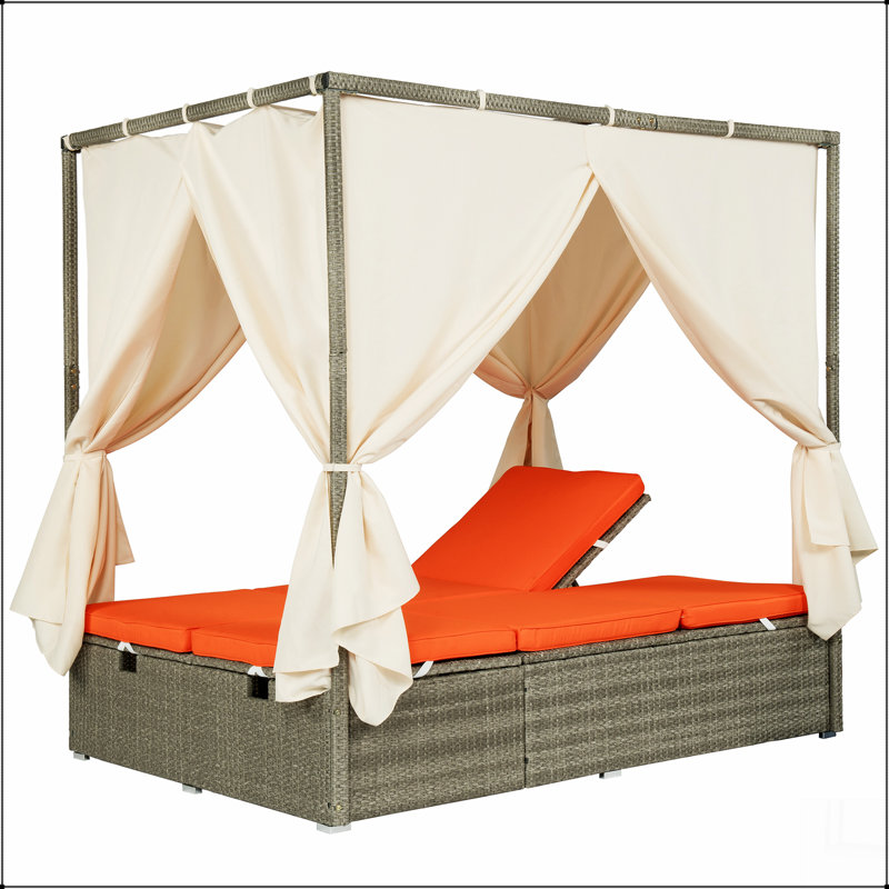 Adjustable Sun Bed With Curtain,High Comfort,With 3 Colours, Rouge