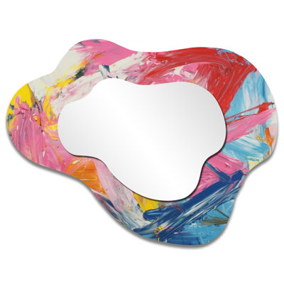 Pink Red Abstract Paint Fight I - Abstract Cloud Decorative Wall Mirror, Modern Vanity Mirror, Printed on Metal