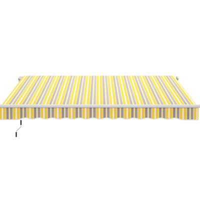 Retractable Awning 12' X 10'. Patio Sun Shade With Manual Crank. 280G/M² & Water- Fabric, Aluminum. Deck Balcony Yard. Yellow 10' Retractable. Crank Handle. Fabric. Aluminum Frame For Deck, Balcony,