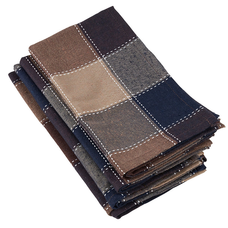 Stitched Plaid Cloth Napkins 20" W X 20" L, Set Of 4, Brown