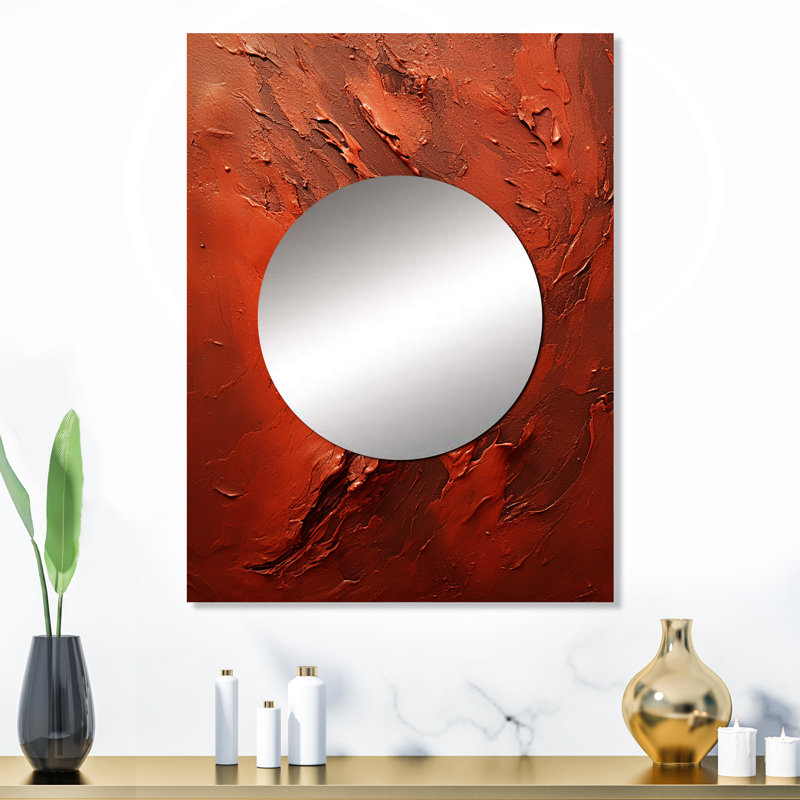 Jaylissa Bitterweet Brushwork I - miroir à collages abstraits, miroir mural rouge unique, impression d'art en métal