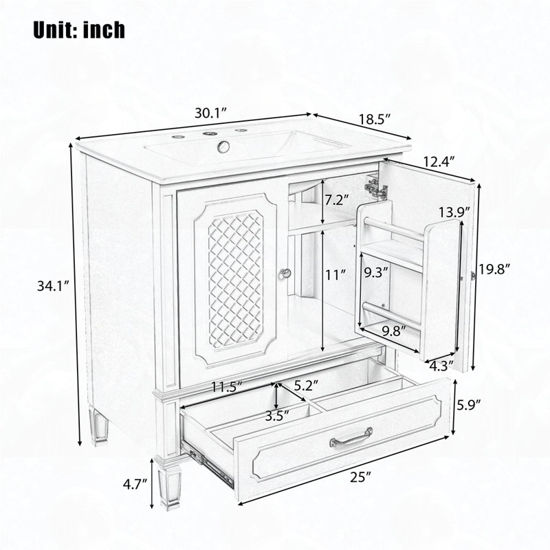 Meuble-lavabo de rangement multifonctionnel de style rétro, Vert foncé