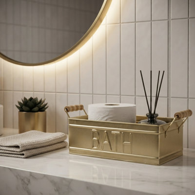 Brass-Tone Bathroom Decorative Toilet Tank Basket Organizer