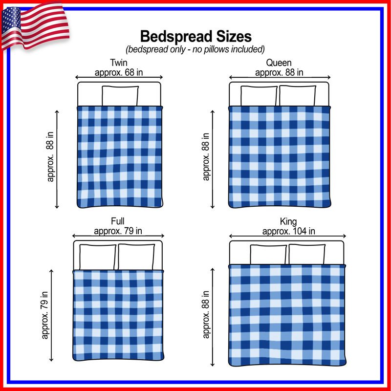 Blue White Gingham Quilted Bedspread All Sizes, King