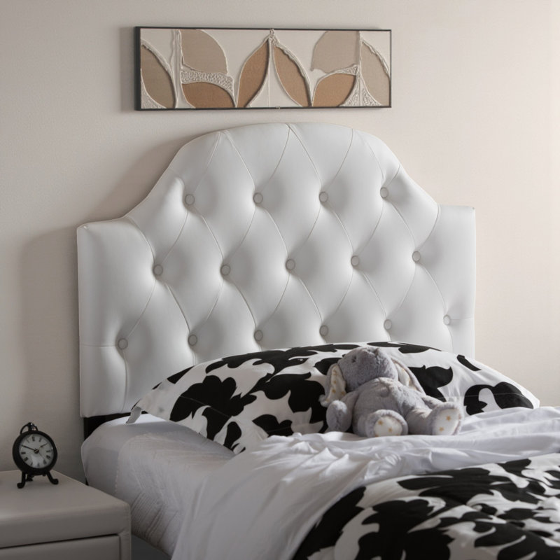 Nawrocki Twin Size Button-Tufted White Leather Upholstered Headboard, 23.48" H X 38.54" W X 2.38" D