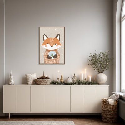 Cute Fox Snow Globe by Mathieu  Framed Canvas Wall Art Print
