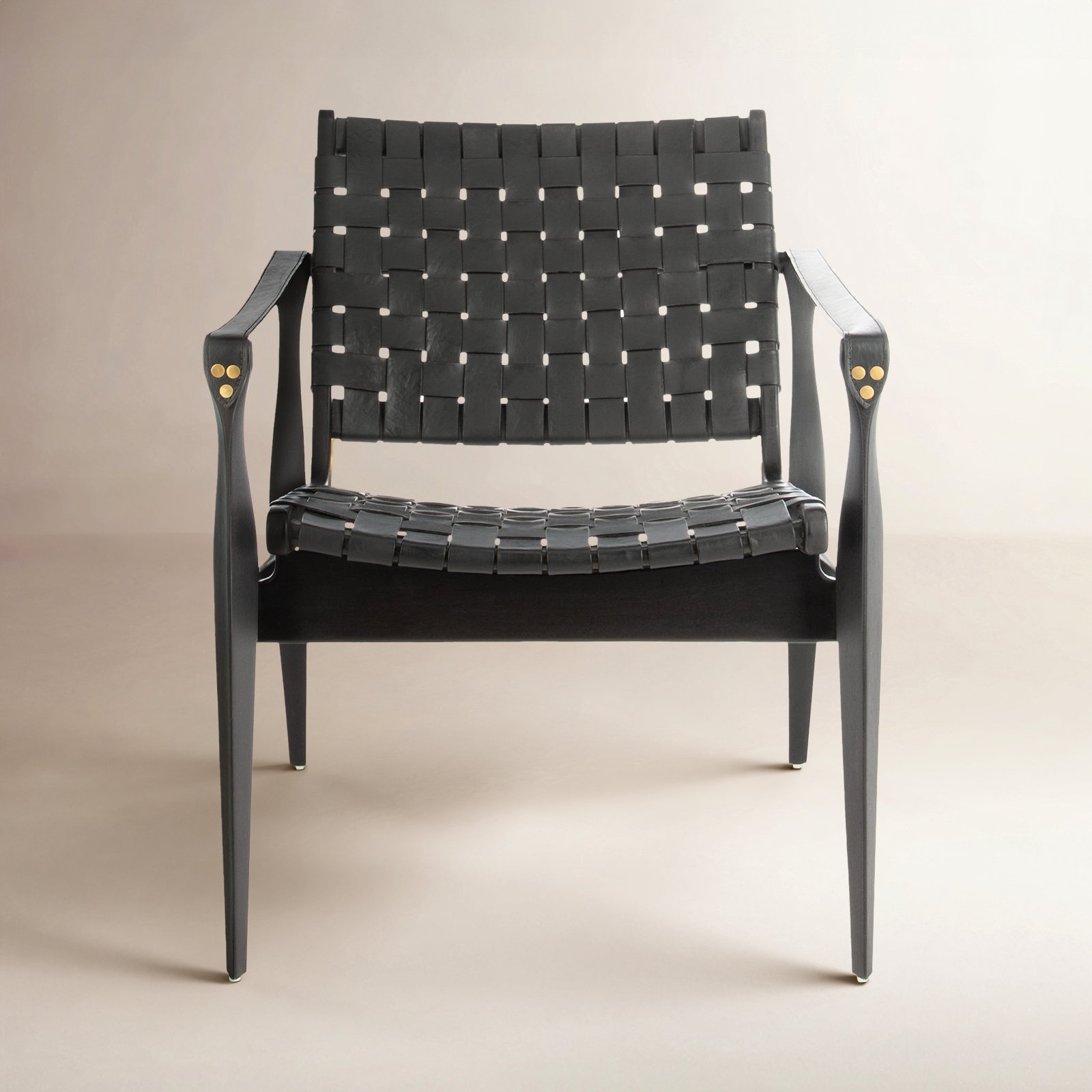 Kenan Mahogany Genuine Leather Armchair, Black Genuine Leather, Black