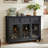 Sideboard Buffet Cabinet With Storage, Credenza With 3 Glass Doors & 3 Drawers,Adjustable Shelves Coffee Bar,Wood Kitchen Console Table For Dining Room,Living Room-1474769646-1474922015