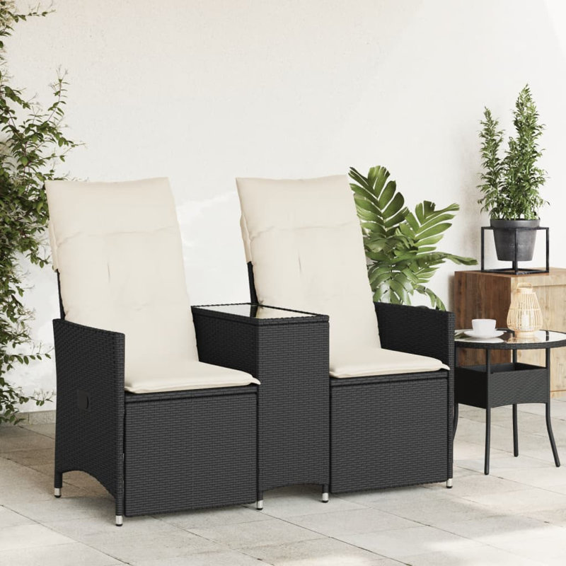 Vidaxl Reclining Garden Sofa Black, Cream White, Cream White, Black