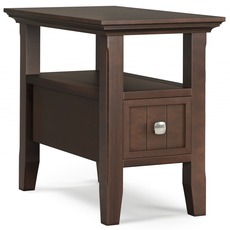 Acadian Solid Wood Transitional Narrow Side Table with Drawer and Open Shelf, 20" H x 14" W x 24" D