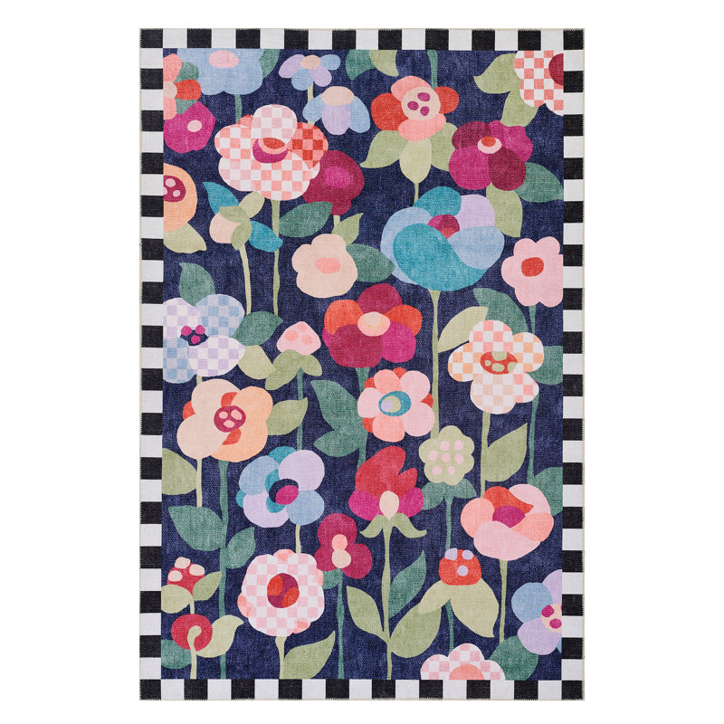 Posie Field Washable Rug, Rectangle 5' x 7'6"