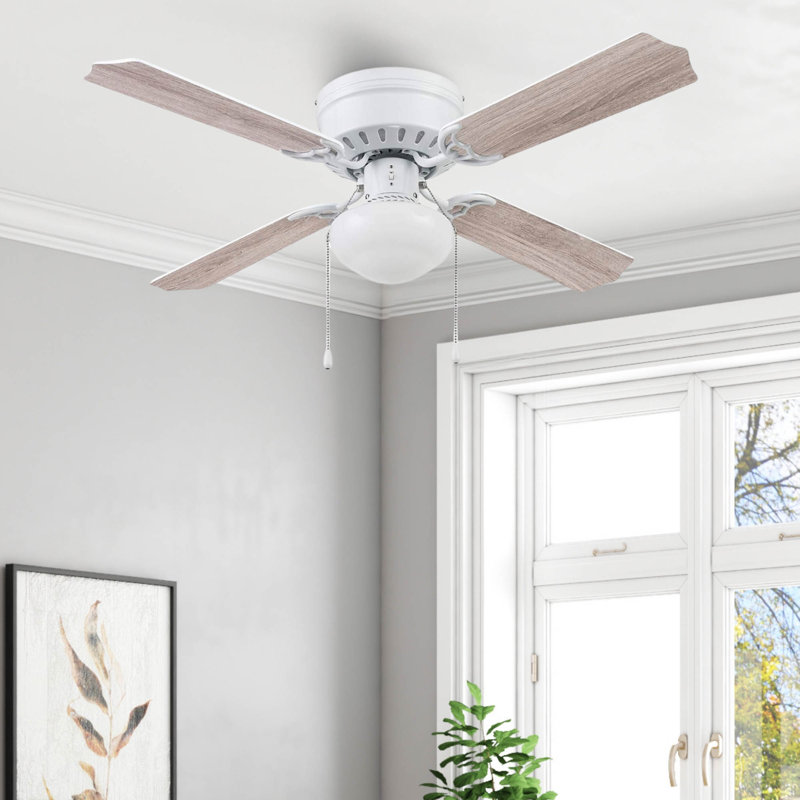 Ventilateur de plafond 42 po avec ensemble d'éclairage Cherry Hill, Blanc avec pales en chêne blanc / gris