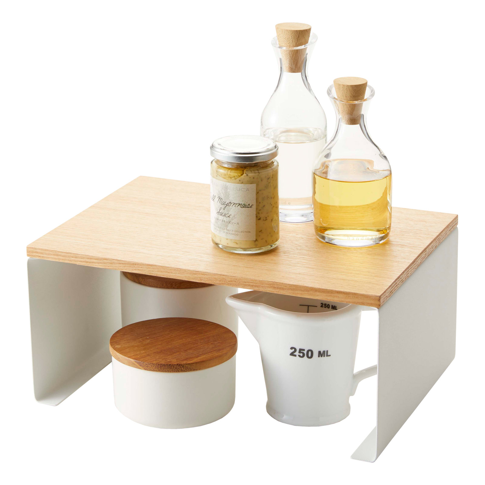 Tosca Yamazaki Home Wood-Top Stackable Kitchen Rack, Modern Counter Shelf Organizer, 5.7" H x 12" W x 8.7" D