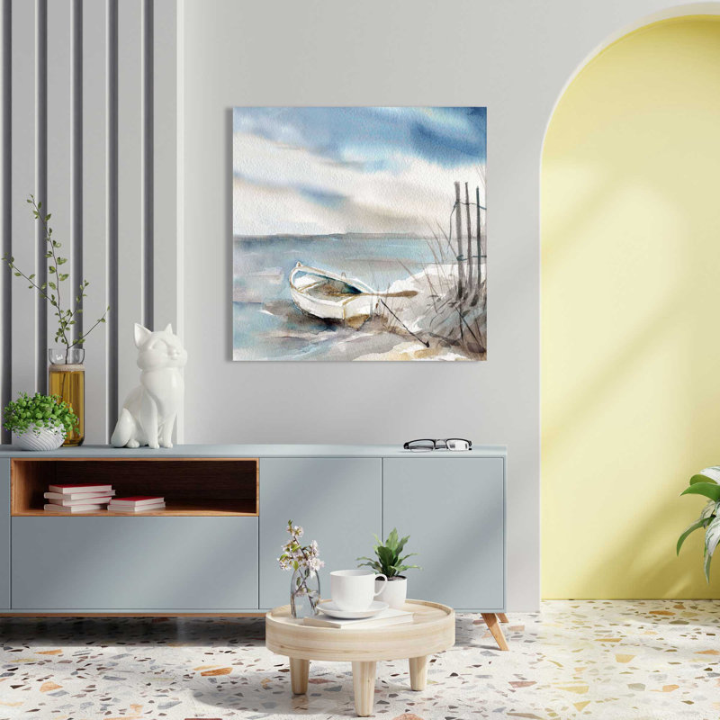 «Panoramic Coast» par Carol Robinson - peinture sur toile tendue, L 18 po x H 18 po, Toile tendue