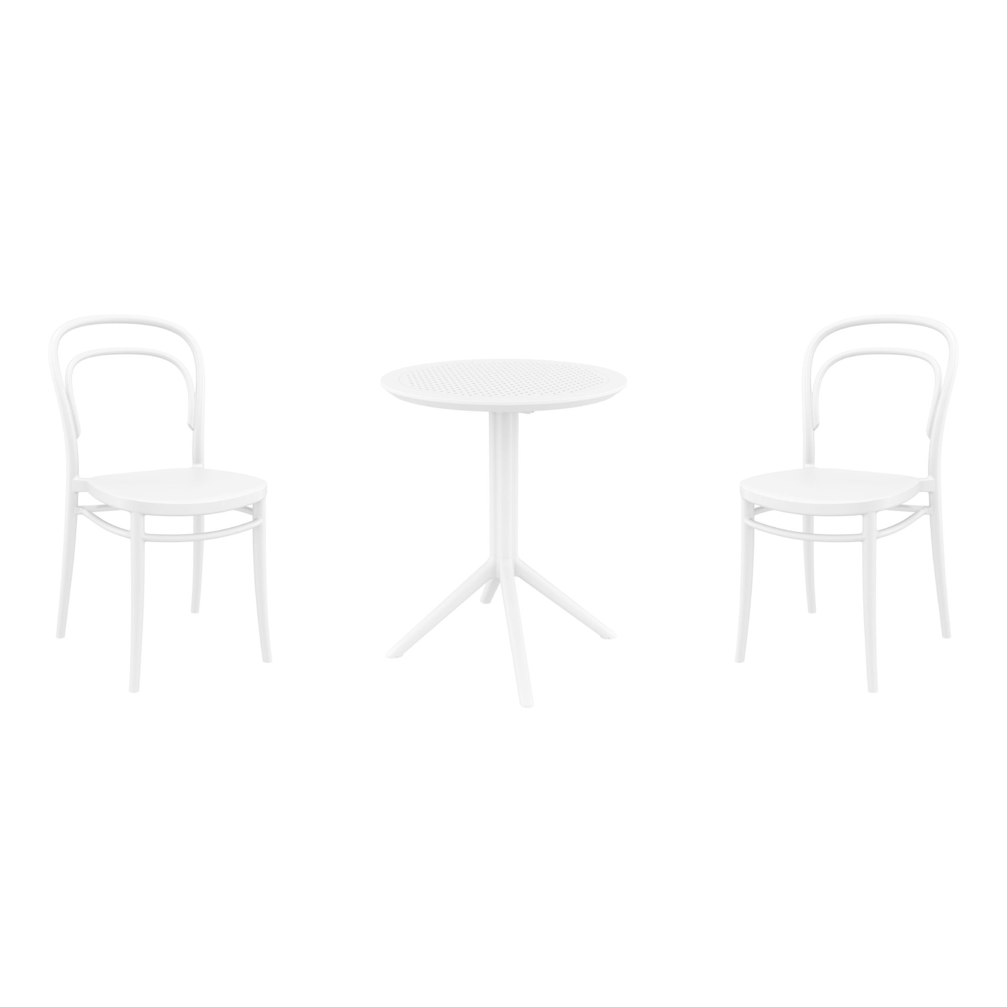 Farrah 24'' Round 2 - Person Bistro Set with Rounded Stacking Chairs, White