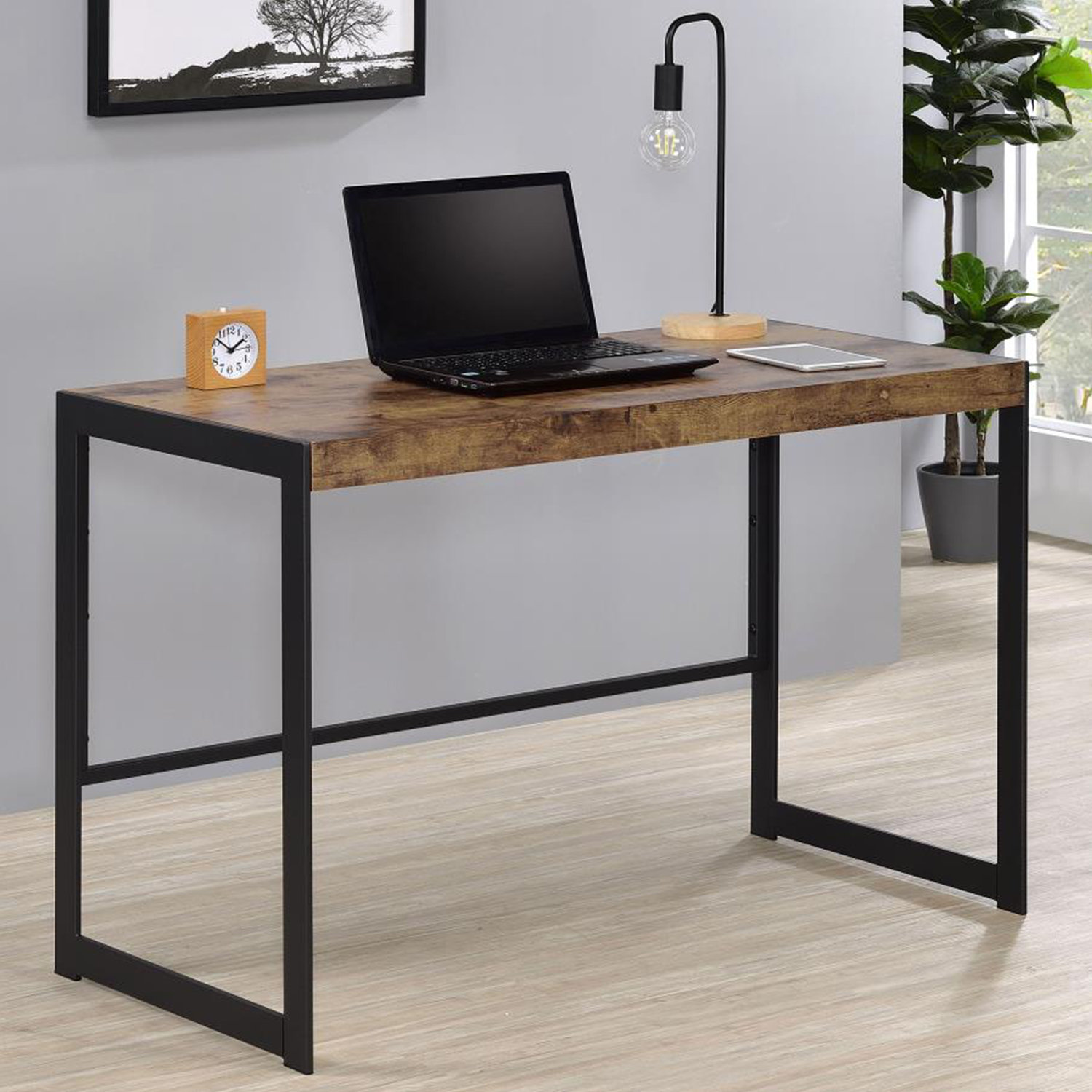  FOLUBAN Rustic Industrial Computer Desk,Wood and Metal Writing  Desk, Vintage PC Table for Home Office, Oak 55 inch : Home & Kitchen