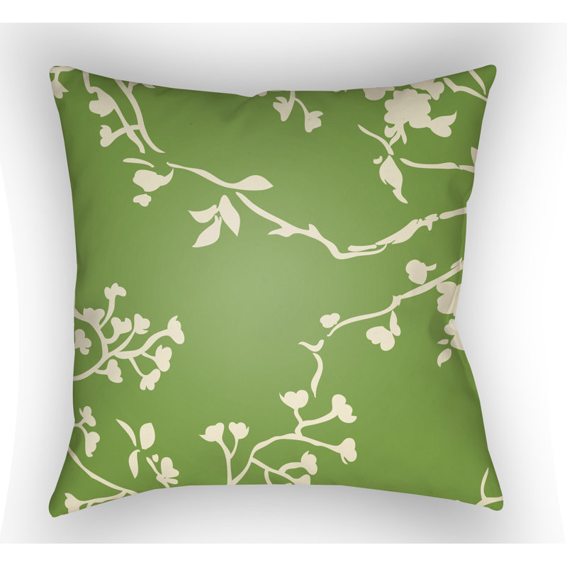 Chinoiserie Floral Indoor/Outdoor Throw Pillow, 18" H x 18" W x 4" D, Green