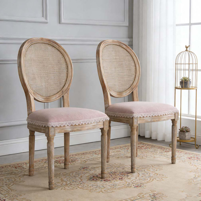 Chaise en bois avec dossier en rotin, Rosé